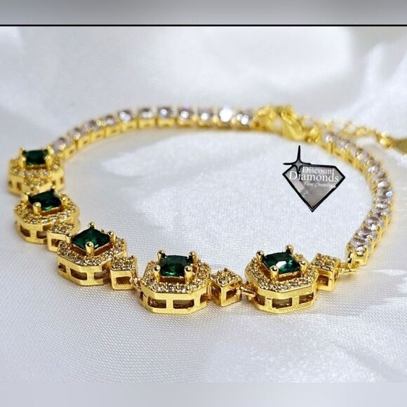 Green & White Topaz Tennis Bracelet on Platinum - Stamped PT 950 18K Gold - Picture 9 of 10